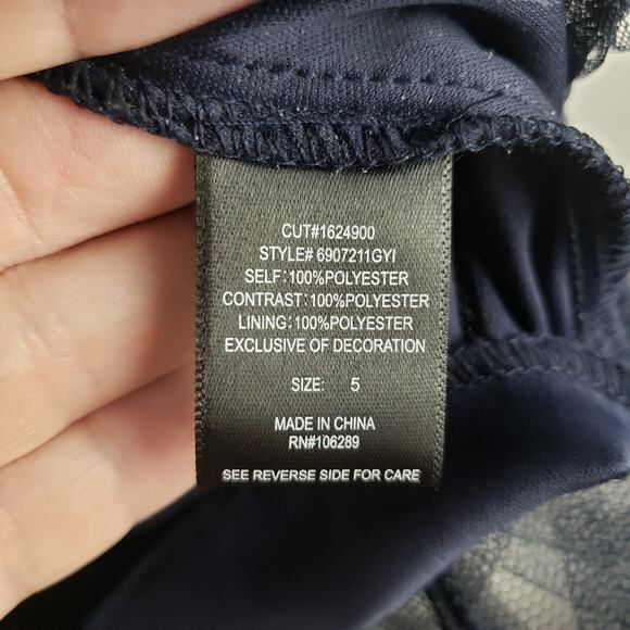 Trixxi Size 5 High Neck Fit & Flare Mini Dress Navy Textured Floral Rhinestone - Picture 5 of 11